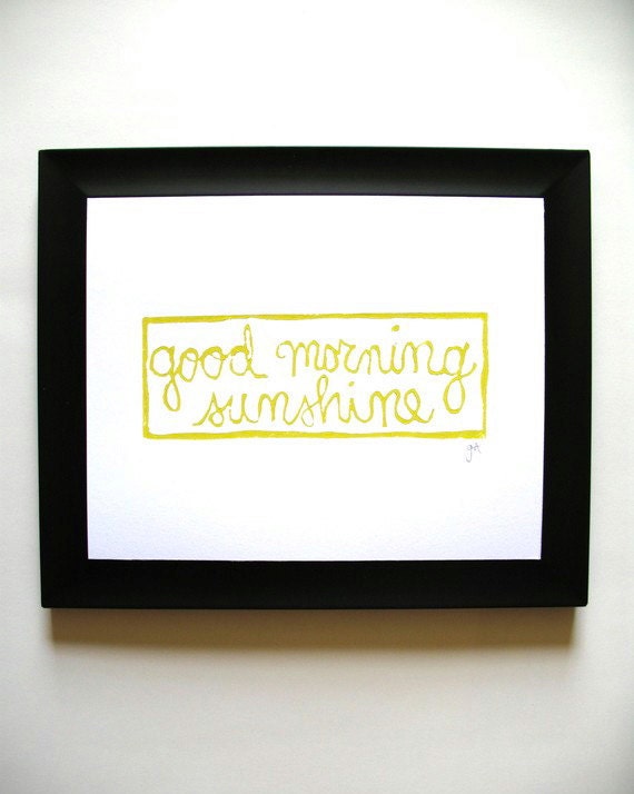 LINOCUT PRINT - Good morning sunshine YELLOW block print 8x10 letterpress
