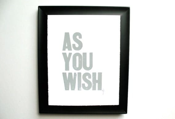 LETTERPRESS PRINT - As you wish GREY typography valentine poster 8x10