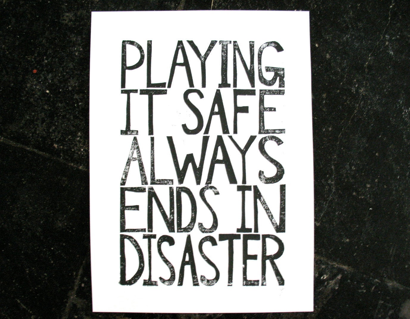 POSTER - Playing it safe BLACK LINOCUT poster 22x16 Banksy quote