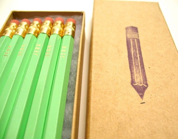 PENCILS (6) JERK - mint green - graphite hex pencils w/ kraft pencil box