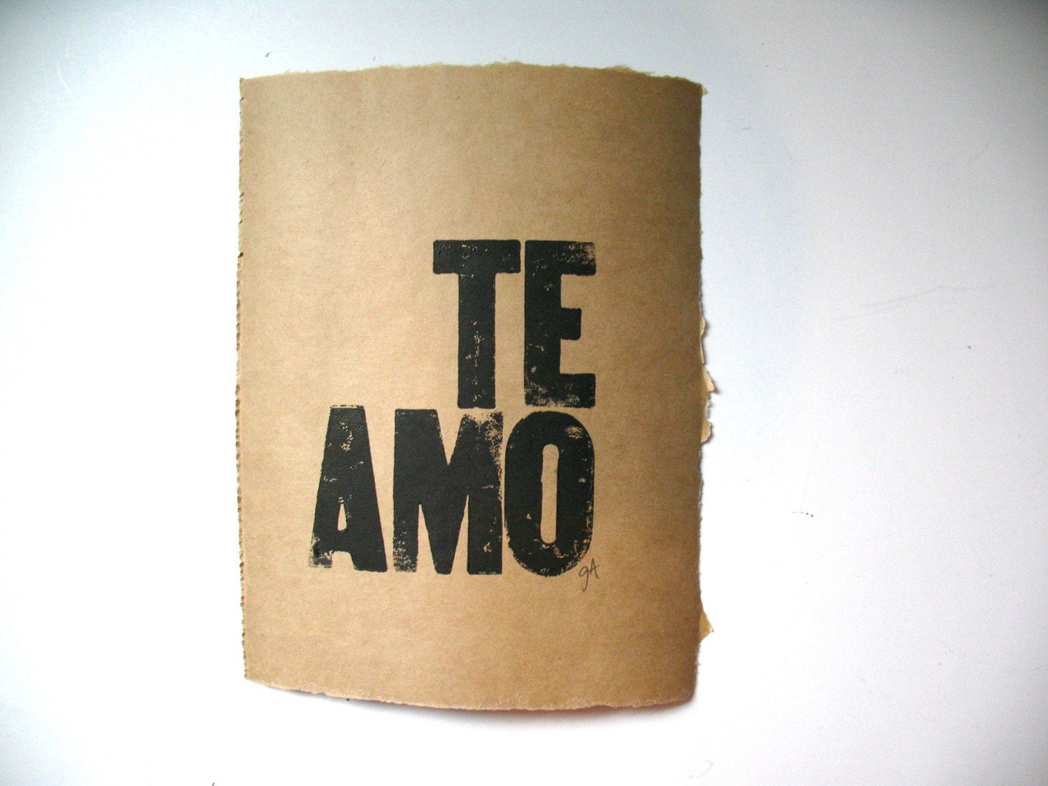 LETTERPRESS PRINT - Te amo BLACK on kraft - I love you 6x8