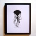 LINOCUT PRINT - Jellyfish BLACK letterpress silhouette marine poster 8x10