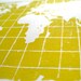 LINOCUT PRINT - world map YELLOW letterpress poster 8x10