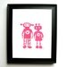 LINOCUT PRINT - Robots in love LETTERPRESS hot pink valentine print 8x10