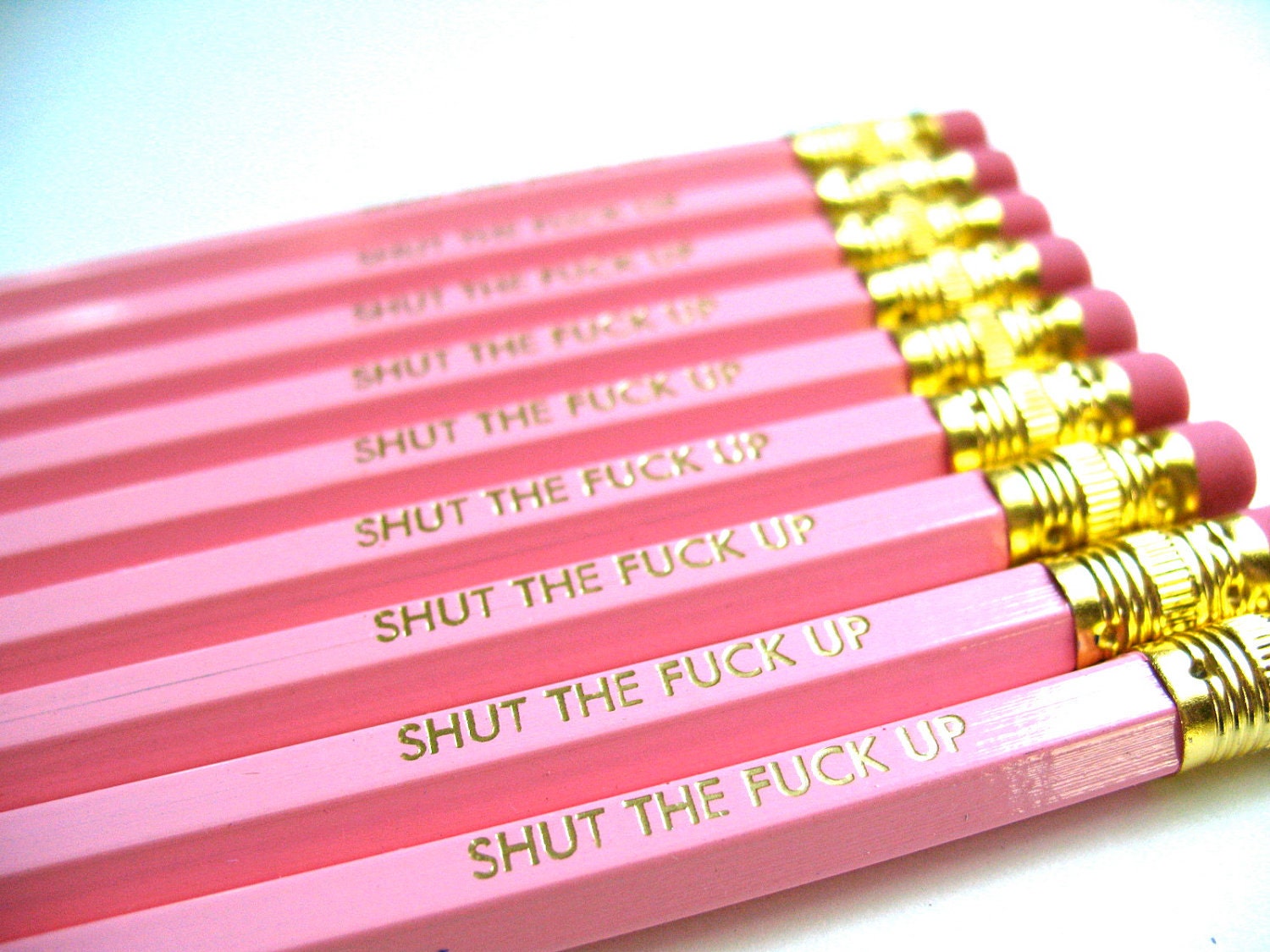 PENCILS (6) light pink - shut the fxck up - GRAPHITE HEX pencils w/ hand-stamped kraft pencil box