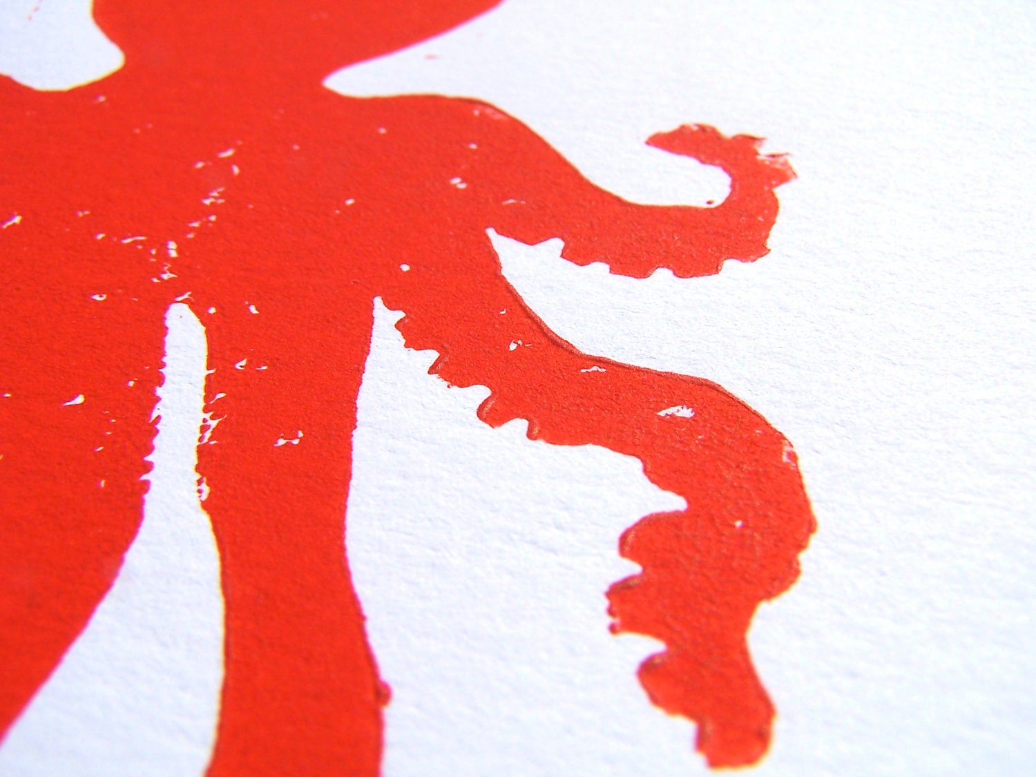PRINT - Octopus RED linocut 8x10 letterpress marine animal