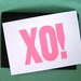 CARD - XO flamingo pink LINOCUT 5x7 - mini print