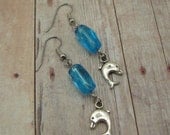 Earrings - Aqua Blue with Dolphin Charm