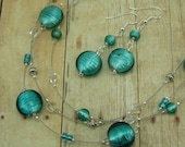 Necklace & Earring Set - Silver Lined Teal 3-Strand