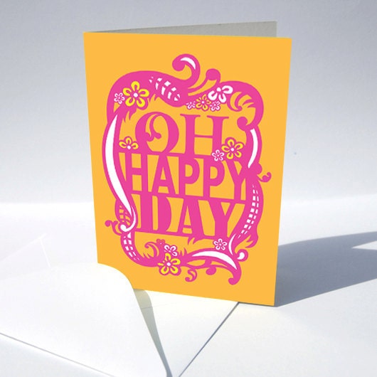 Greeting Card, Oh Happy Day, Blank Orange Pink Yellow Song Lyric - HereMyDear