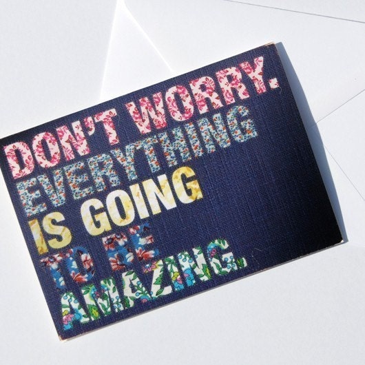 Greeting Card, Don't Worry, Patchwork Blank Blue Fabric Floral