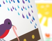 Baby Nursery Bird Print 8x10 April Showers Spring Trends Early Bird Gets the Worm ILLUSTRATION