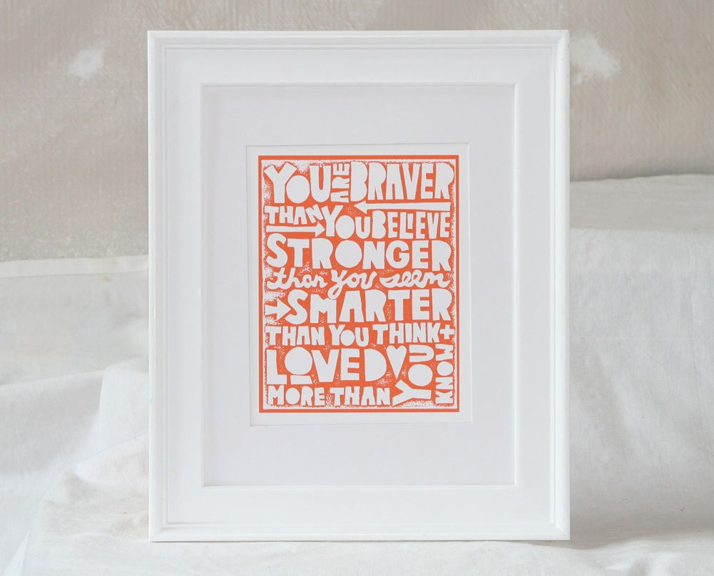 11x14 Winnie the Pooh You Are Braver than You Believe Inspirational Inspirational Typography Poster