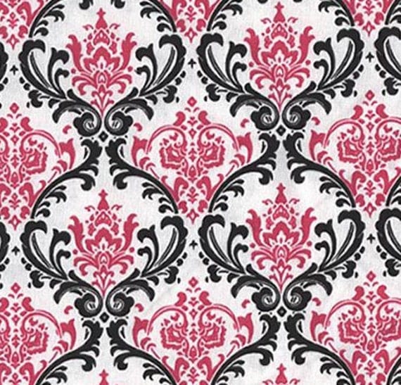 Damask Curtain Panels Fuchsia Hot Pink Black by exclusiveelements