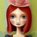 Big eye girl redhead art 8x10 wonderland art print pink hair tea cup illustration ship art nautical painting art print by Marisol Spoon