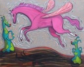 Pink Pegasus - Imaginary Horse - Cartoon Horse Painting by Marti McGinnis