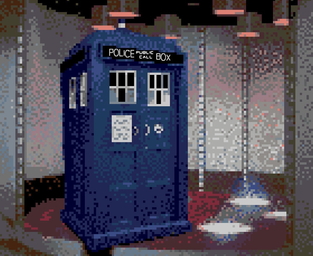 When Sci Fi Shows Collide, The TARDIS in the Transporter Room Counted Cross Stitch Pattern PDF