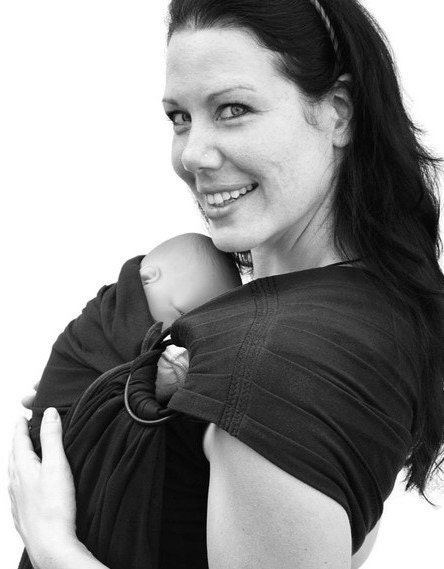 Newborn Baby Carrier Ring Sling Black stretch BabySoft - See my shop for Many Colors/Styles - Made to Order