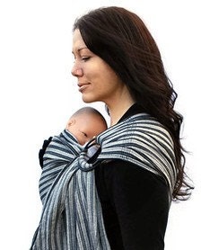 Baby Carrier Ring Sling Tencel Black and Gray Striped Pleated - Ready to ship in Standard or Petite only