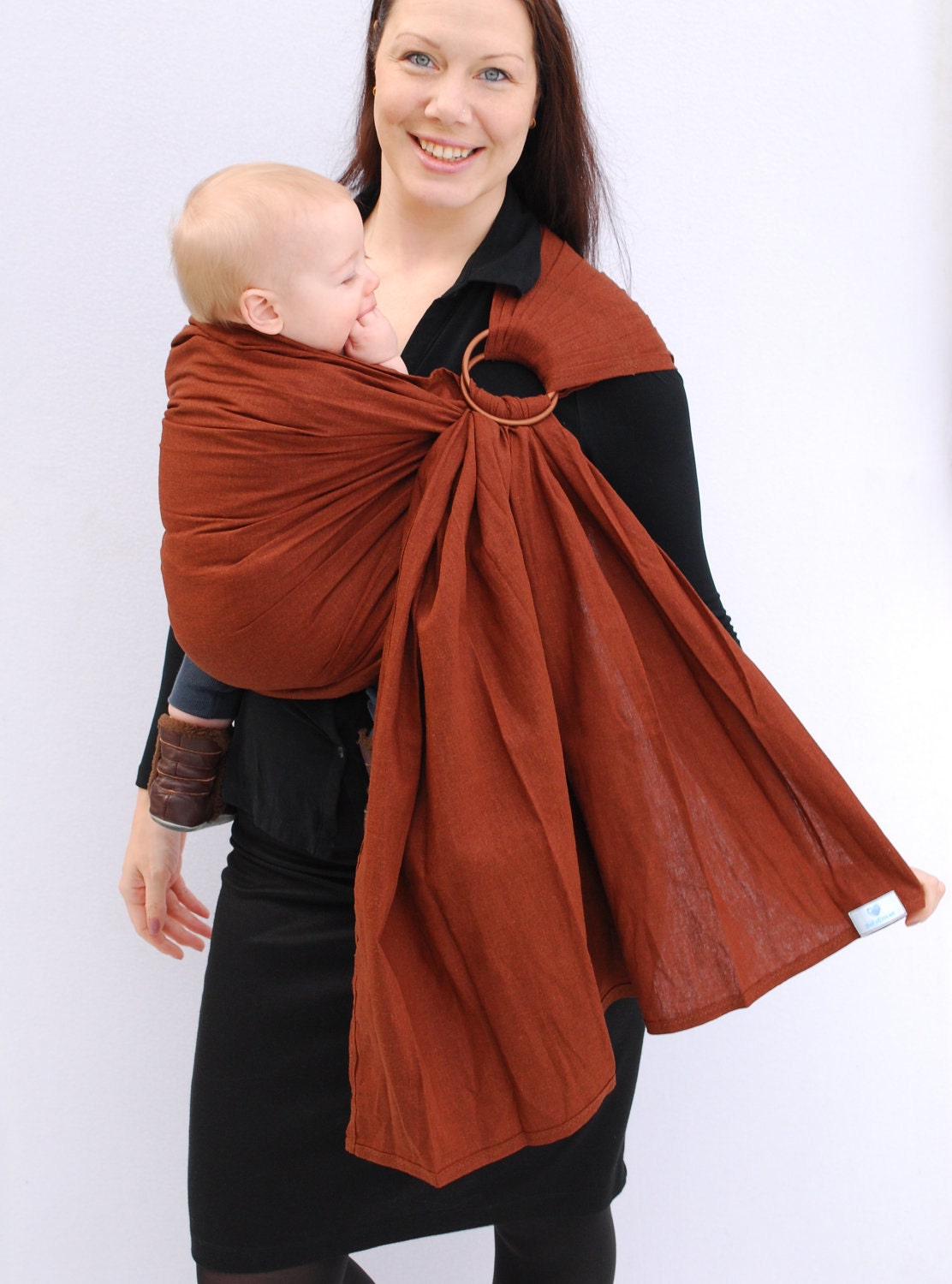 Baby Carrier Ring Sling LINEN Milk Chocolate Brown Superwide Pleated Baby Basics BabyEtte - Ready to Ship in Standard Length
