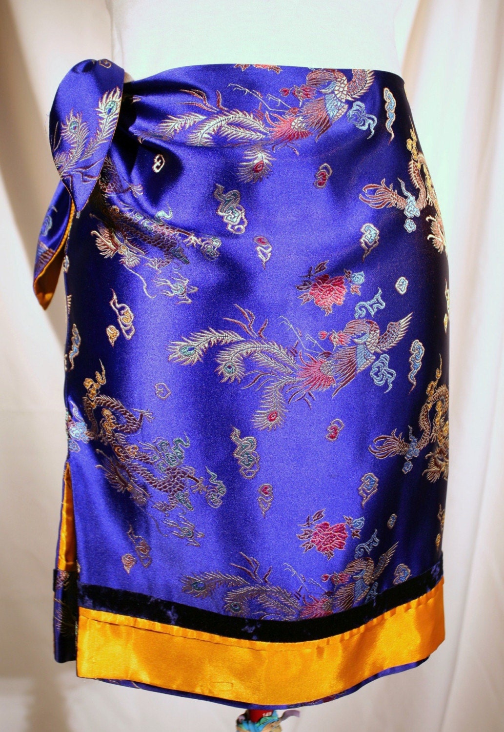 Blue silk brocade skirt