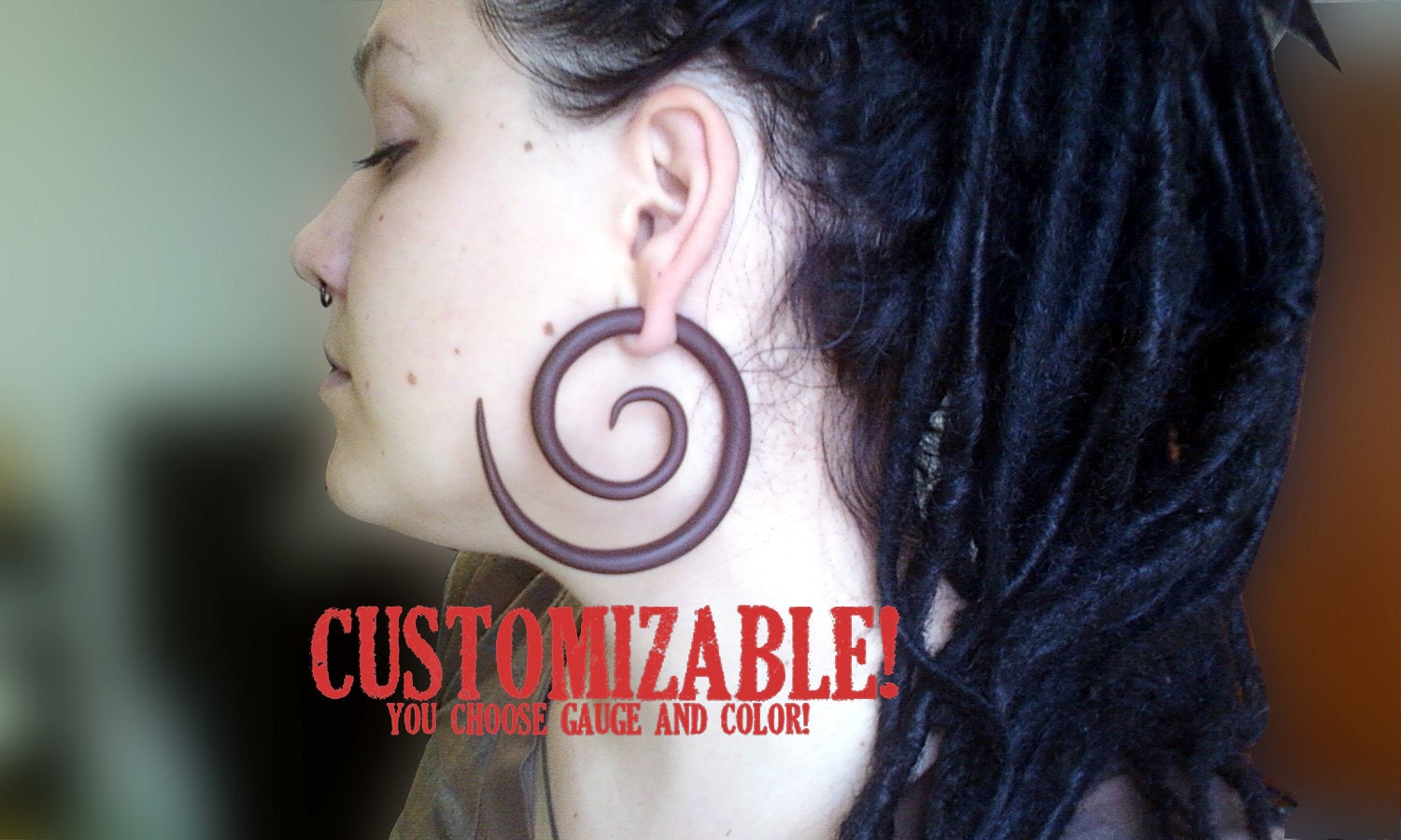 Giant Hippie Gypsy Spiral Polymer Clay Gauged Earrings 8g, 6g, 4g, 2g, 0g, 00g, 7/16", 1/2"