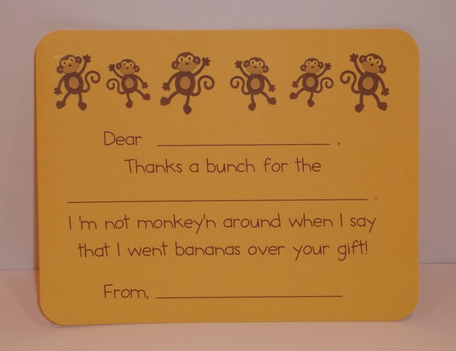 Set of 10 Handmade Monkey Thank You Notes - Great for Children of All Ages