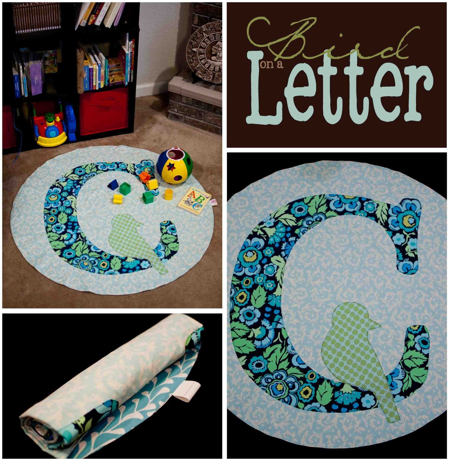 Alphabet Aviary Birdy - Punky Portable Play Mat Round--monogrammed, initial, activity, stroller blanket, changing pad, free shipping