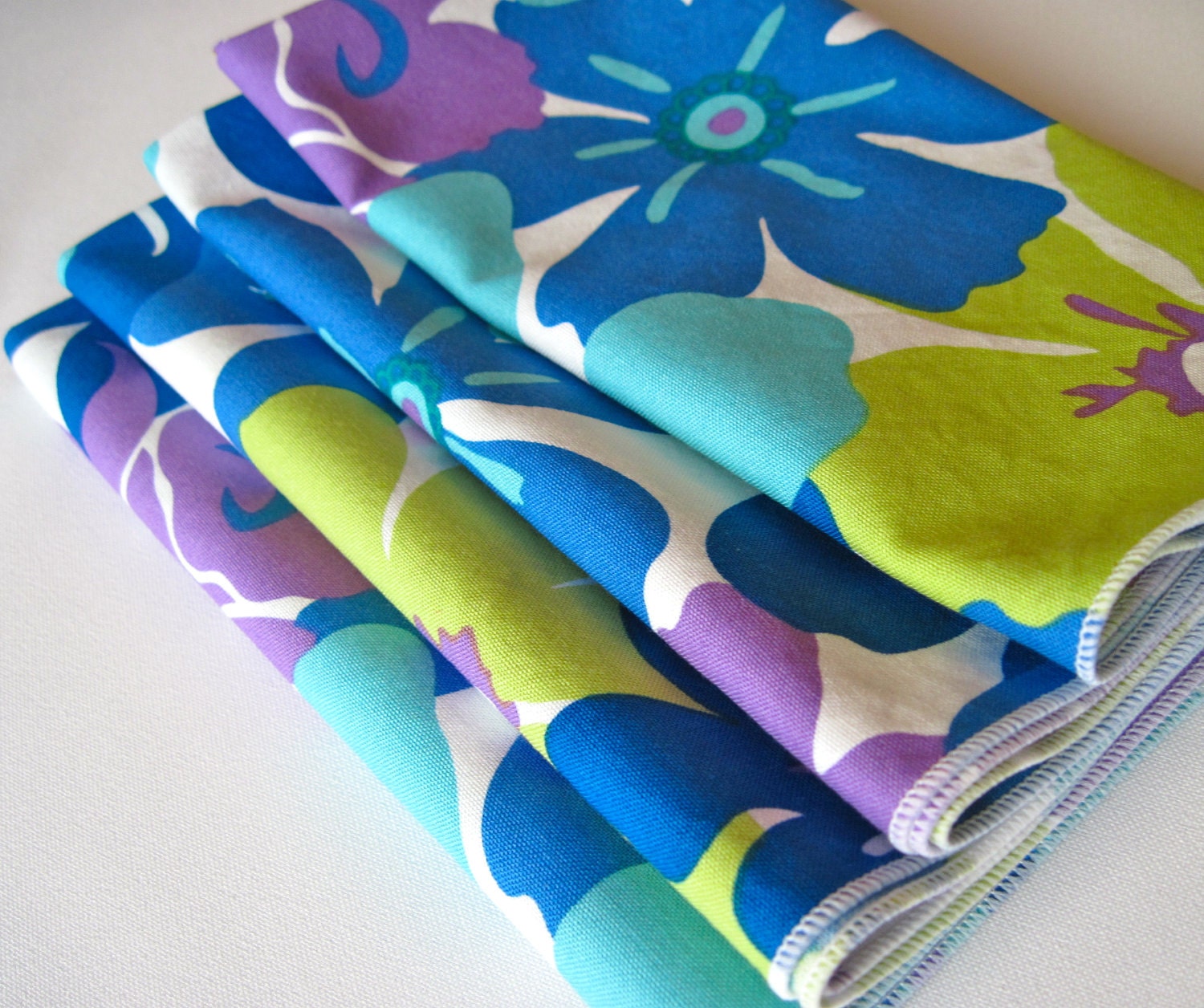 Bold Blue and Purple dinner napkins set of 4 large floral print
