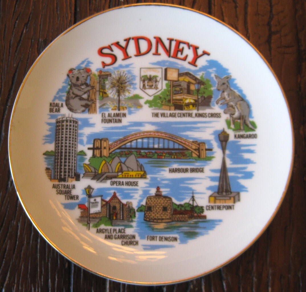 Vintage Sydney Australia Souvenir Plate with Gold by sewsewhott
