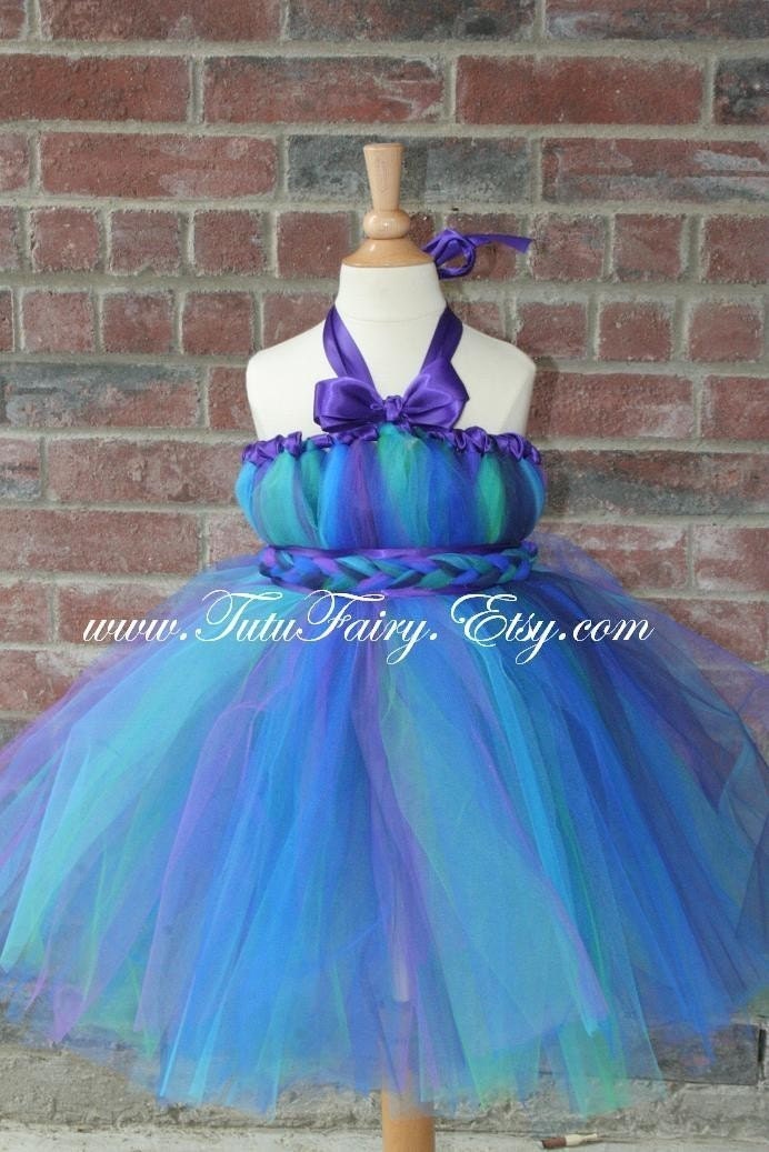 Peacock Inspired Tutu Dress.... Braided Sash.... Matching Hair Bow..... Beautiful Tutu Dress. Newborn-5t