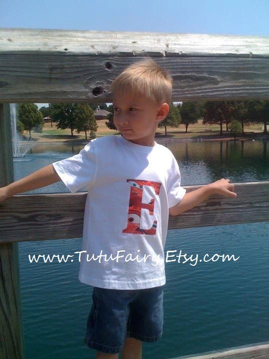 Boys Disney Cars Applique Shirt. Front initial or age