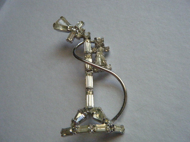 Vintage Brooch Telephone Candlestick Rhinestones