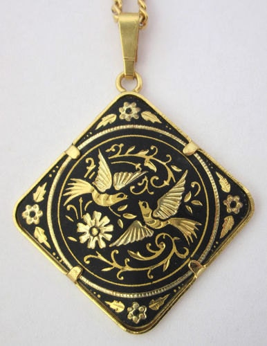 Vintage Damascene Bird Pendant Necklace