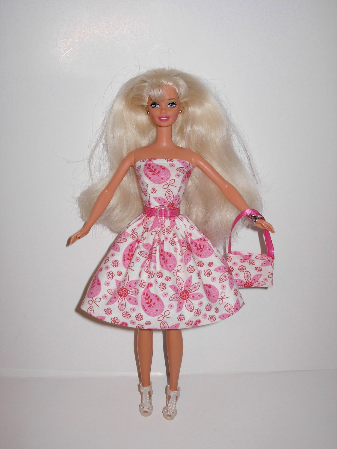 Pretty floral dress and bag for barbie doll