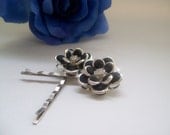 Black Swarovski Flower Hair Pin Set