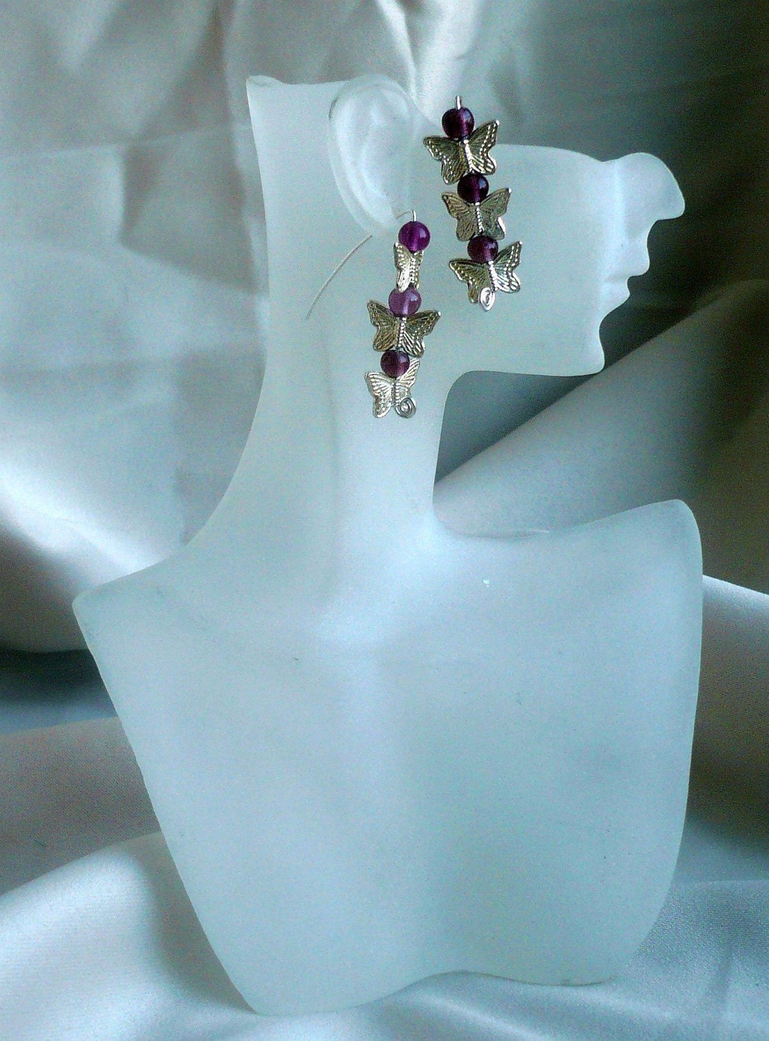 Czech Glass and Silver butterflies Earrings