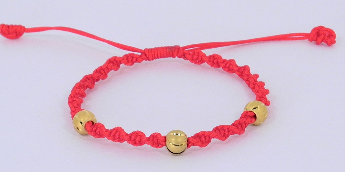 Chinese Good Luck Red String Bracelet with Three Gold by chaoxia