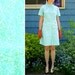 Vintage 1960s Baby Blue Patterned Cocktail Dress with Big Buttons