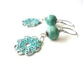 Doily Aqua Ceramic, enamel and  Sterling Silver earrings  by SashaandMax Studio