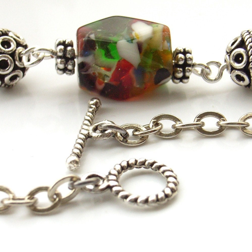 Handmade red Picasso glass bead necklace