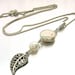 Necklace white coin pearl leaf charm sterling silver chain UK seller