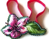 Children Headband, Fuschia Pink Fabric Flower, Stretchy. Handmade. OOAK.