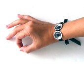 Black Satin Ribbon Bracelet - Neck Charm Choker. Handmade. Limited Edition