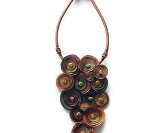 Terracotta Fabric Flower Necklace Nature Inspired - IV Handmade. OOAK