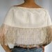 Fringed Bridal Shrug Capelet Accented with Handmade Dantelle Lace in Beige Cream Color. Handmade.