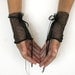 Black Fingerless Gloves Made of Light Stretcy Tulle: Ribbon Accented. Handmade