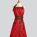 Cute Kitsch Retro Apron , Full Kitchen Womens Apron in Valori Wells Rose Floral Diamond in Shades of Red and Mocha