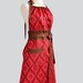Cute Kitsch Retro Apron , Full Kitchen Womens Apron in Valori Wells Rose Floral Diamond in Shades of Red and Mocha