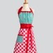 Cute Kitsch Retro Apron / Handmade Full Retro Womens Apron in Red Gingham and Turquoise Bodice